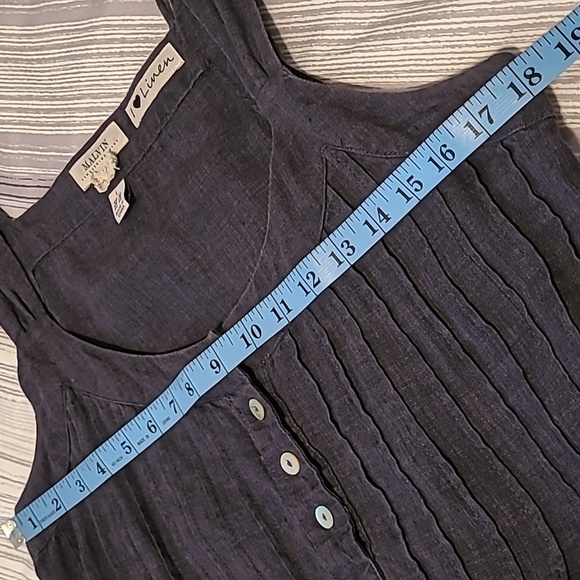 Women's Large Linen Navy Blue Sleeveless Tie-back Midi Maxi Dress Cottage Boho - Picture 13 of 15